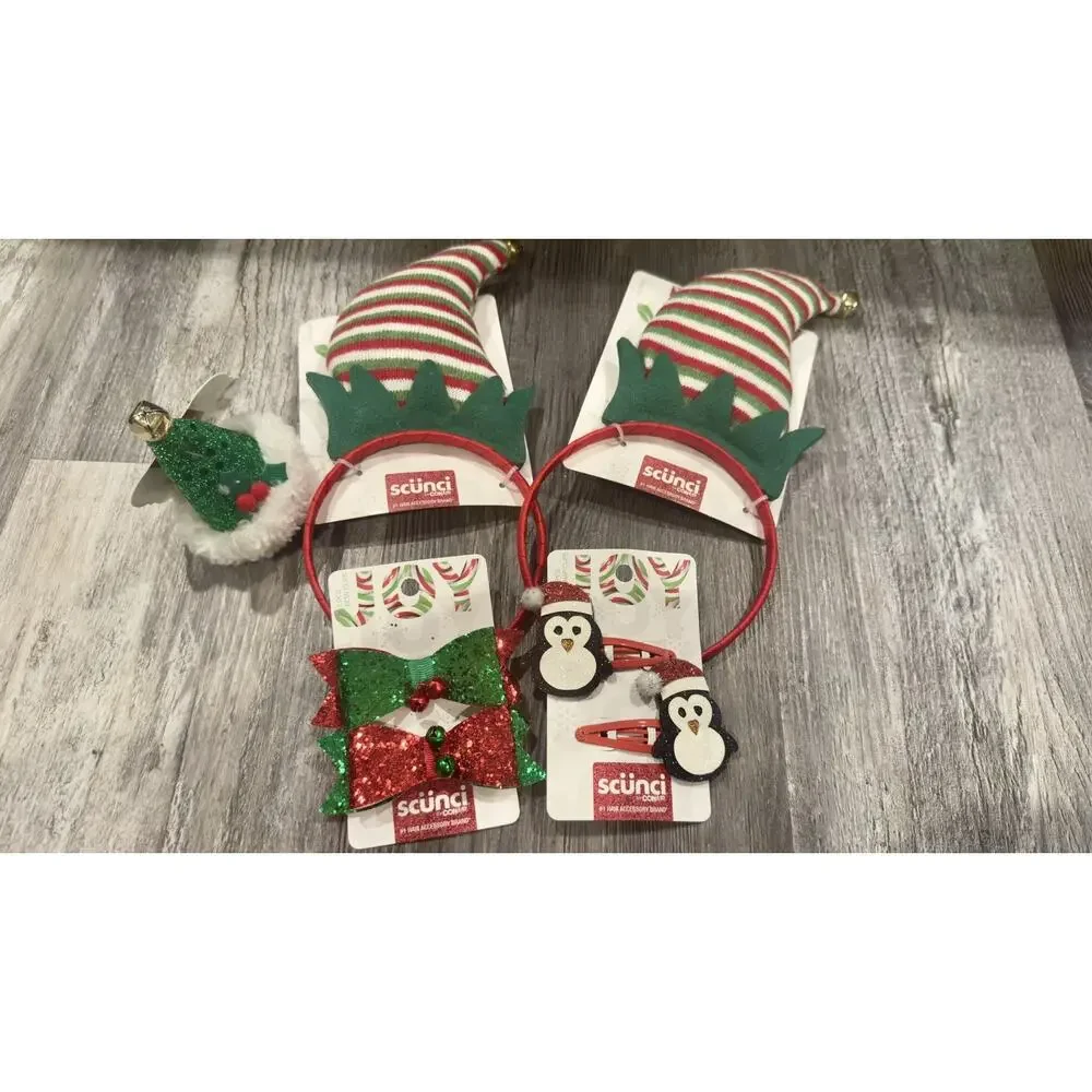 Scunci Christmas Hair Accessories Lot – Elf Hats, Bows, Clips